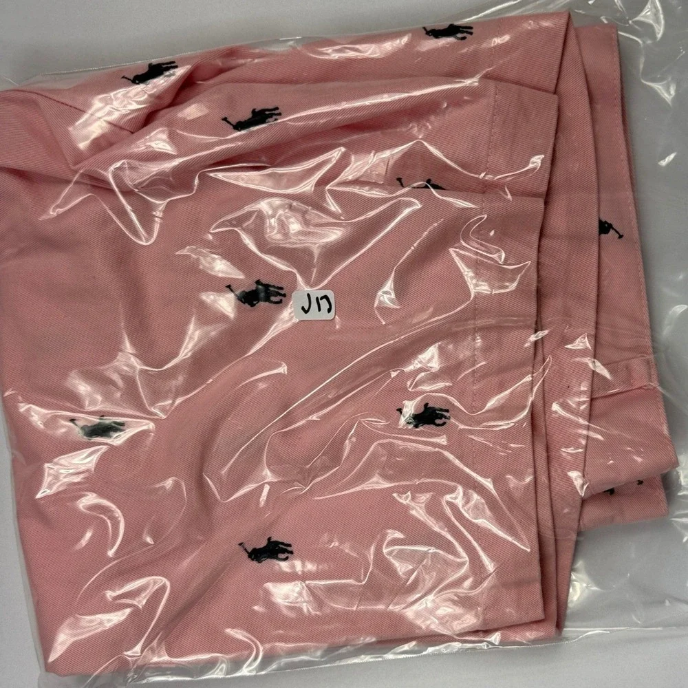 Y2K Polo Ralph Lauren Mens 30 Pink Chino Shorts All Over Pony Logo Embroidered